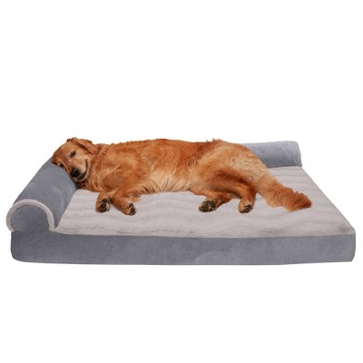 FurHaven Wave Fur & Velvet Deluxe Chaise Lounge Memory Foam Sofa-Style Dog Bed