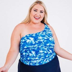 Calypsa Women's Plus Size One Shoulder Layla Crop Swim Top WIth Built In Bra - 1 of 4