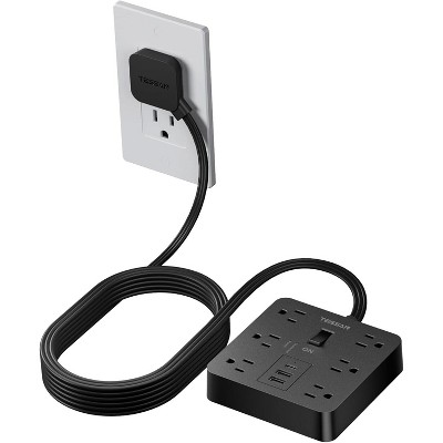 Black Surge Protector Power Strip, Flat Plug 5FT Extension Cord with 6 AC Outlets, 3 USB (1 USB-C), 1700J Charging Station for Home, Office, Dorm