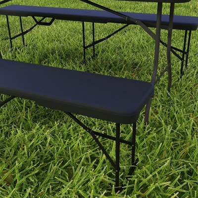 Black 6 ft Folding Portable Benches with HDPE and Powder-Coated Frames