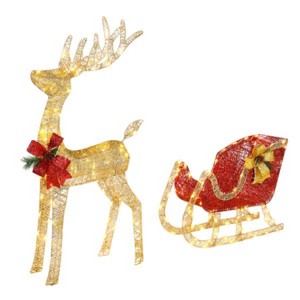 GlasFlength Decorative Objects Elk Deer Sled Decoration Christmas Deer Outdoor Yard Decoration Courtyard Elk Decoration, Gold, 22"*8"*51" - 1 of 4