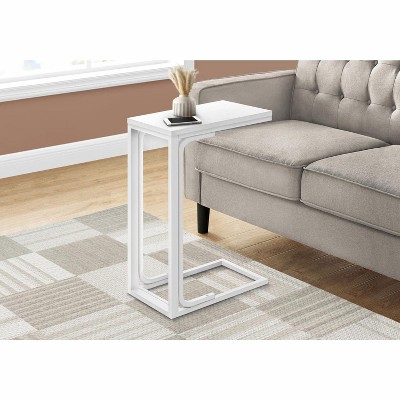 White Metal and Wood Rectangular C-Shaped Accent Table