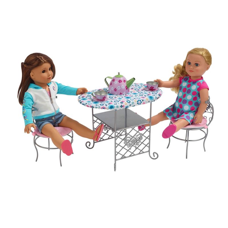 Badger Basket Tea Time Metal Doll Table and Chair Set with Accessories - Silver/Pink/Multi, 4 of 10