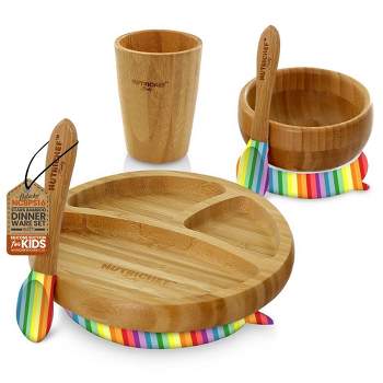 NutriChef Rainbow Bamboo Dinnerware Set with Silicone Suction for Kids