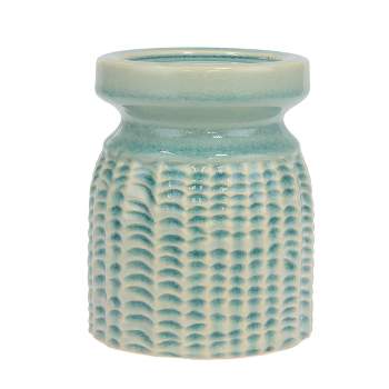 5.6" Decorative Coastal Ceramic Pillar Candle Holder Seafoam Green - Stonebriar Collection