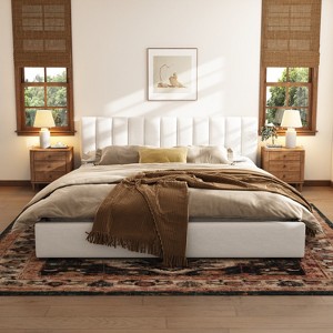 Christopher Knight Home Welyn Modern Linen Upholstered Bed Frame with Headboard and Rubberwood Legs - 1 of 4