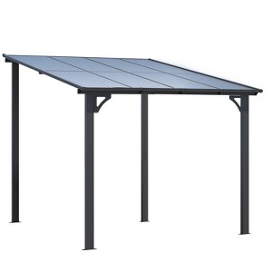 CLIHOME 8 ft. x 8 ft. Aluminum Frame Sloped Roof Patio Cover Outdoor Pergola with Retractable Polycarbonate Canopy - 1 of 4