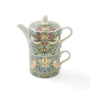 Spode Morris & Co. Strawberry Thief Tea Set for One - 10 Oz. Porcelain Teacup with Matching Teapot, Bird & Floral Pattern - 1 of 4