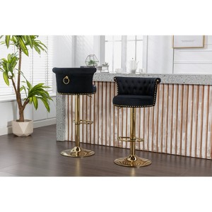 TUYOHW Velvet Swivel Bar Stools Set of 2,Adjustable Height Bar Chair with Gold Base,Modern Bar Chair for Kitchen Islands,Dining Room,Cafe - 1 of 4