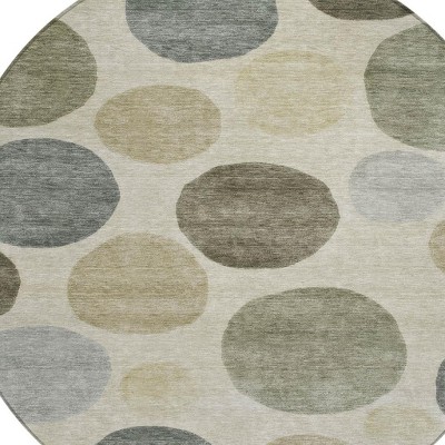 HomeRoots 8' Taupe Beige And Ivory Round Geometric Washable Indoor Outdoor Area Rug