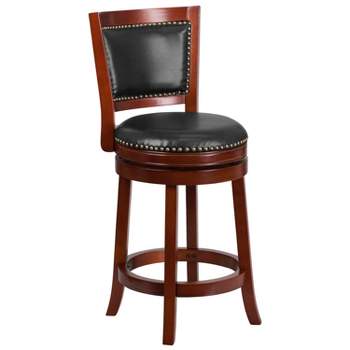 Merrick Lane Wooden Stool with Open Panel Back with Faux Leather Accent and Seat