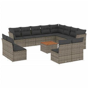 vidaXL Patio Sofa Set with Cushions Outdoor Furniture 13 Piece Poly Rattan - Gray - 1 of 4