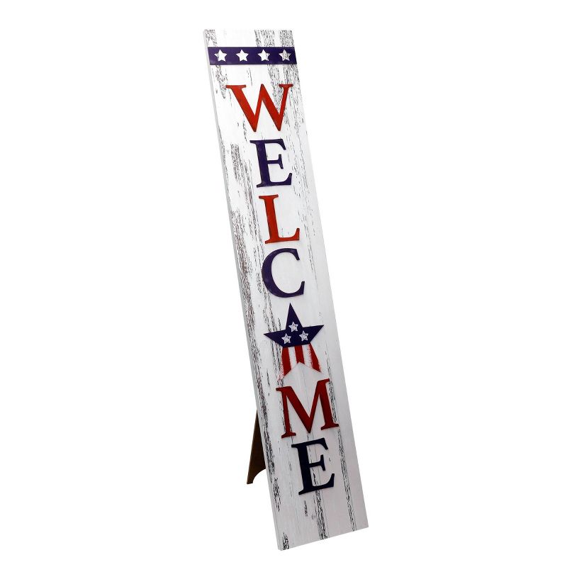 48&#34; MDF Indoor/Outdoor Wooden American Porch Welcome Sign Red/White/Blue - Alpine Corporation, 1 of 5
