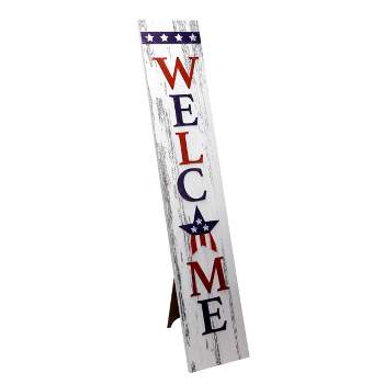 48" MDF Indoor/Outdoor Wooden American Porch Welcome Sign Red/White/Blue - Alpine Corporation