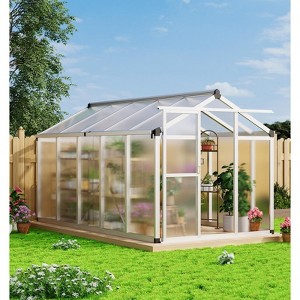 Whizmax 6x8/6x10 FT Aluminum Greenhouse - Heavy Duty Polycarbonate Panels with Roof Vent, Walk-In Garden House for Backyard, Patio, Easy Assembly - 1 of 4