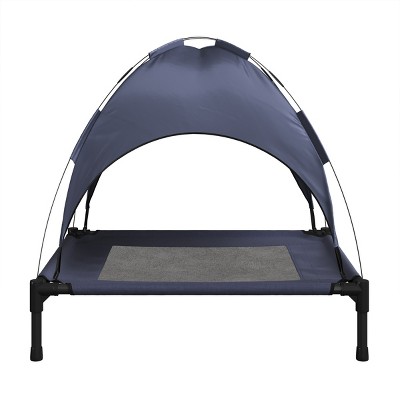 Medium Navy Blue Elevated Outdoor Waterproof Dog Bed with Canopy