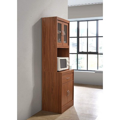 Cherry Tall Kitchen Cabinet with Glass Doors and Drawer