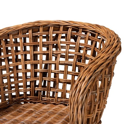 Natural Brown Teak Wood and Rattan 2-Piece Dining Chair Set