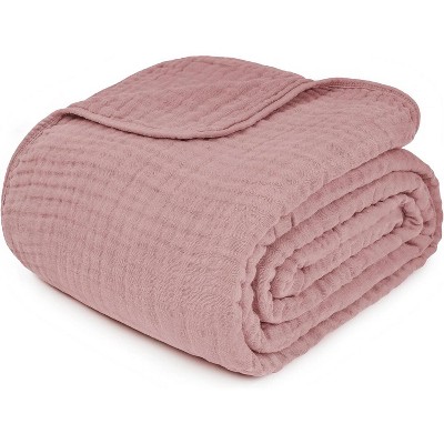 Mauve Cotton Muslin Queen Throw Blanket, 50" x 60"