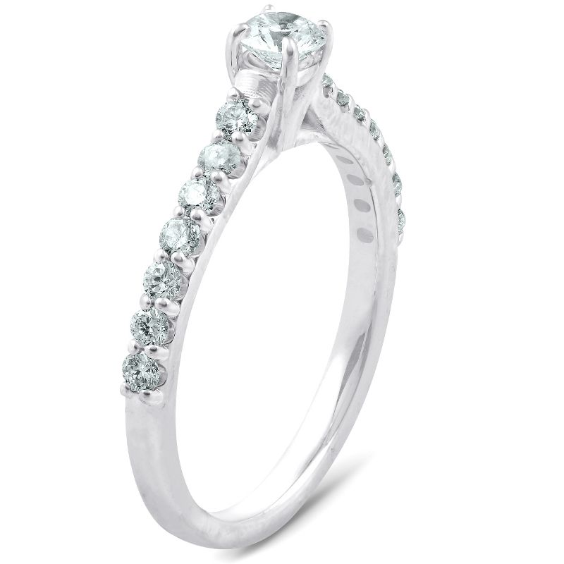 Pompeii3 3/4 Ct TDW Diamond Side Stone Engagement Ring 14k White Gold, 2 of 6