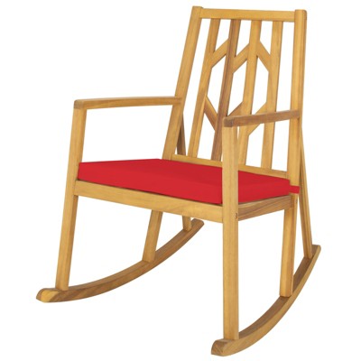 Tangkula Outdoor Rocking Chair Acacia Wood Armrest Cushioned Sofa W/Removable High-Density Cushion for Garden