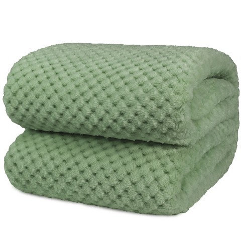 PAVILIA Soft Waffle Blanket Throw for Sofa Bed Lightweight Plush Warm Blanket for Couch Sage Green Twin 60x80