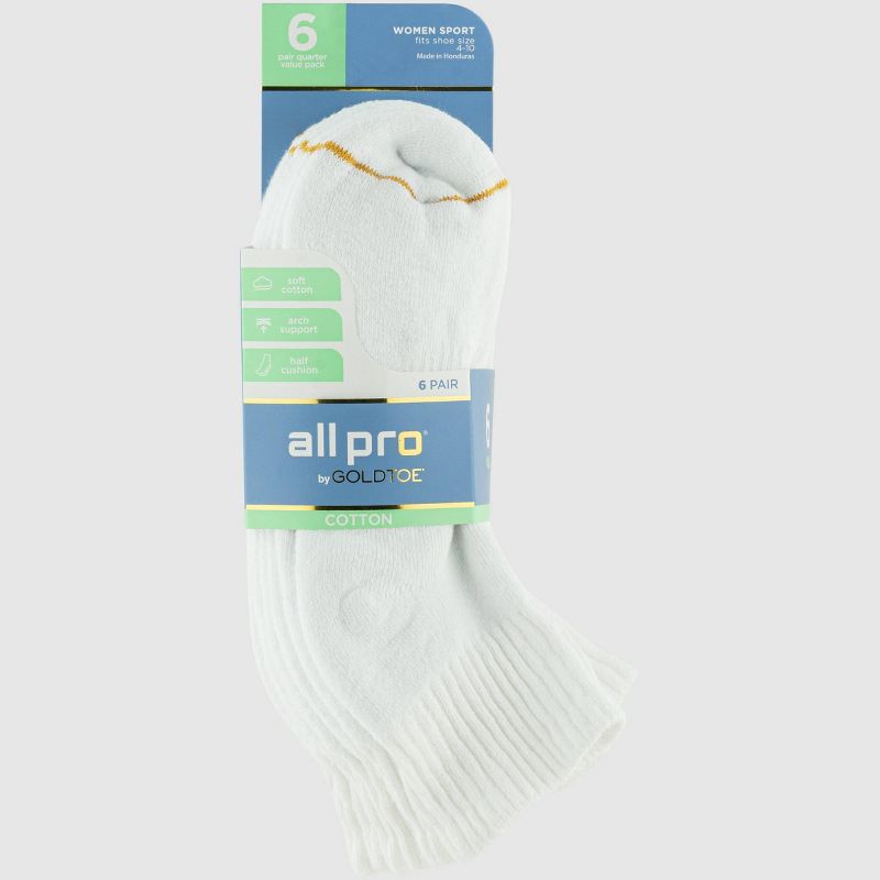 All Pro Women&#39;s 6pk Quarter Cotton Athletic Socks - White 4-10, 2 of 7