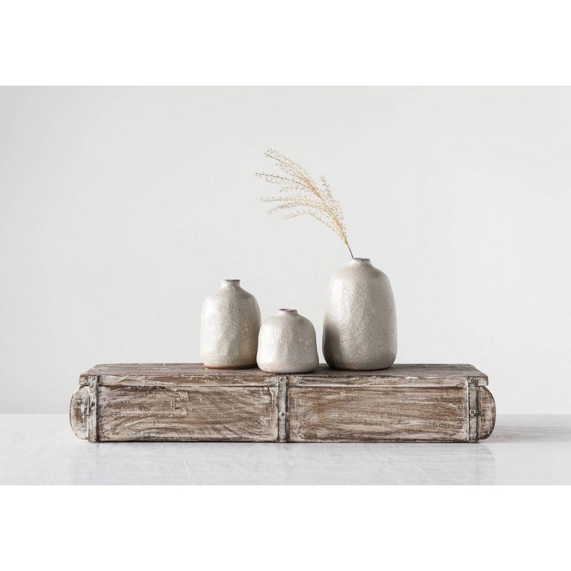 Set of 3 Terracotta Vases with Pitted Sand Finishes Light Gray - Storied Home, 3 of 6