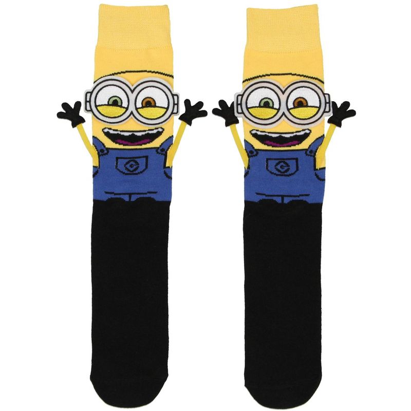 Despicable Me Minions 3D Bob The Minion Character Stretchy Men's Crew Socks Yellow, 2 of 5