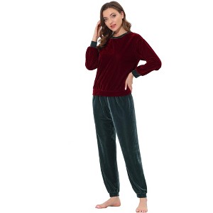 cheibear Womens Velvet Sleepwear Long Sleeve with Pants Lounge Winter Warm Pajama Set - 1 of 4