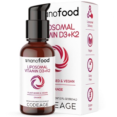 Codeage Plant Based Vitamin D3 + K2 Liquid Drops - Sugar-Free, Vegan D + MK-7 Supplement - 2 fl oz