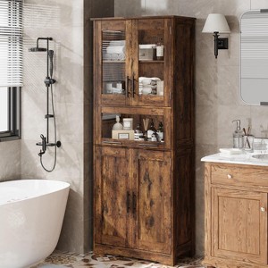Pantry Cabinet, Tall Bathroom Storage Cabinet with Glass Doors and Adjustable Shelf, Freestanding Cupboard Tall Linen Cabinets for Kitchen, White - 1 of 4