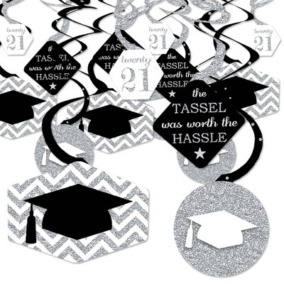 Big Dot of Happiness Silver - Tassel Worth The Hassle - 2021 Graduation Party Hanging Decor - Party Decoration Swirls - Set of 40