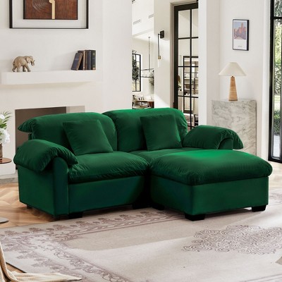 2-Seater Deep Seat Velvet Sectional Sofa with Storage Ottoman, Cloud-Like Comfort and Reversible Design
