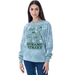 Seven Times Six Sesame Street Women's 1969 Character Group Tie-Dye Raw Edge Skimmer T-Shirt Green - 1 of 4