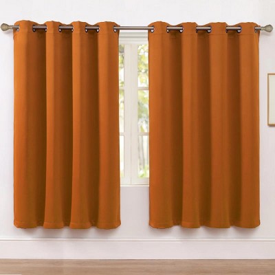 Kate Aurora Set of 2 Thermal Room Darkening Grommet Top Curtains For Small Windows - 63 in. Long - Orange Spice