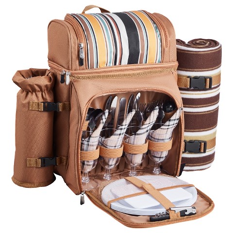 HBEZON 4-Person Beach Picnic Backpack Bag with Cooler Compartment