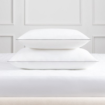 King Size White Hypoallergenic Pillows with Silver Piping - 2 Pack