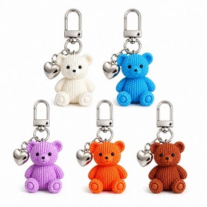 Alilang 5pc Teddy Bear Keychain Bag Charms with Heart Pendant Clip