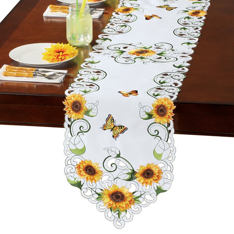 Collections Etc Embroidered Sunflower Blooms and Butterflies Table Linens, 1 of 4