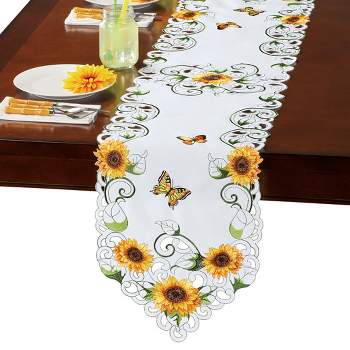 Collections Etc Embroidered Sunflower Blooms and Butterflies Table Linens