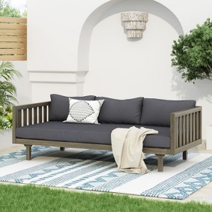 67.5" Length 3 Seater Green Sofa With Arm For Outdoor Patio - 1 of 4