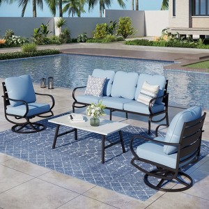 Captiva Designs 4 PCS Metal Patio Furniture Conversation Set with Swivel Armchairs for Garden Porch Backyard - 1 of 4