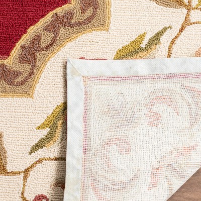 Burgundy and Ivory Hand-Hooked Wool Area Rug, 8' x 10'