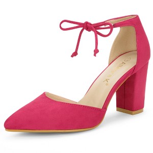 Allegra K Women's Ankle Tie Point Toe High Block Heel Dress Pumps - 1 of 4