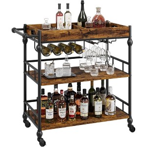 3-Tier Rolling Bar Carts with Wine Rack and Glass Holder, Mobile Serving Cart for Kitchen - 1 of 4