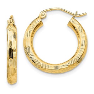 Black Bow Jewelry 3mm x 20mm 14k Yellow Gold Textured Round Hoop Earrings - 1 of 4
