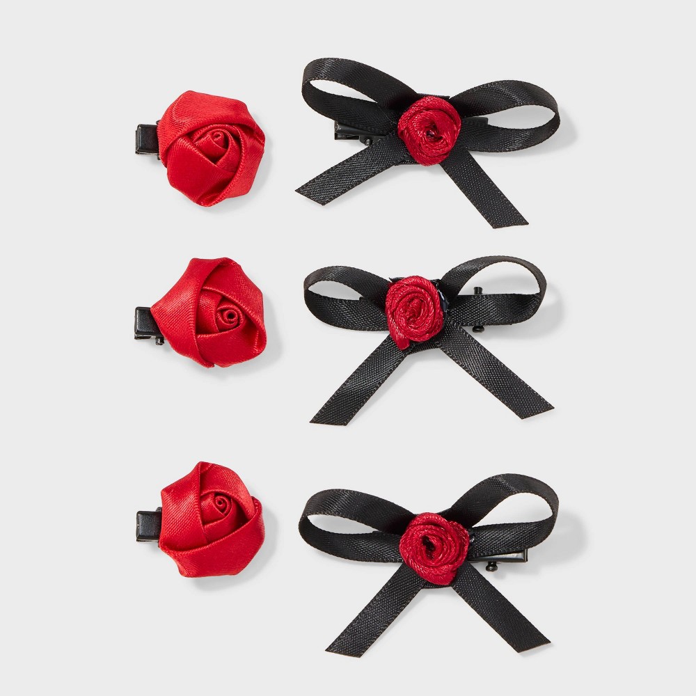 Mini Bow with Rose Hair Clip Set 6pc - Wild Fable Black