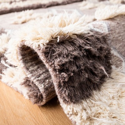 Ivory and Brown Hand-Knotted Wool 6' x 9' Area Rug