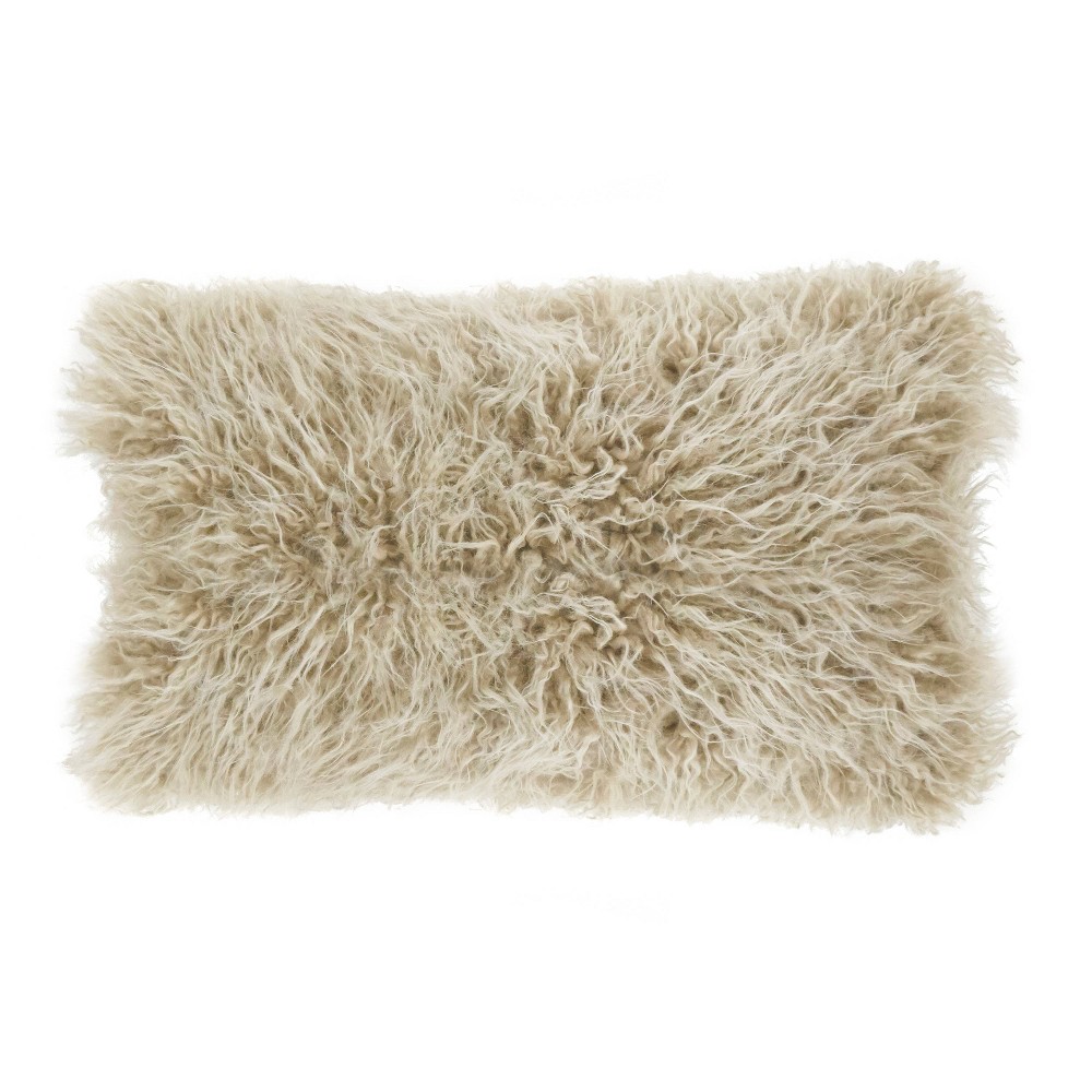 Photos - Pillow 12"x20" Oversize Poly Filled Faux Mongolian Fur Lumbar Throw  Oatmeal - Saro Lifestyle